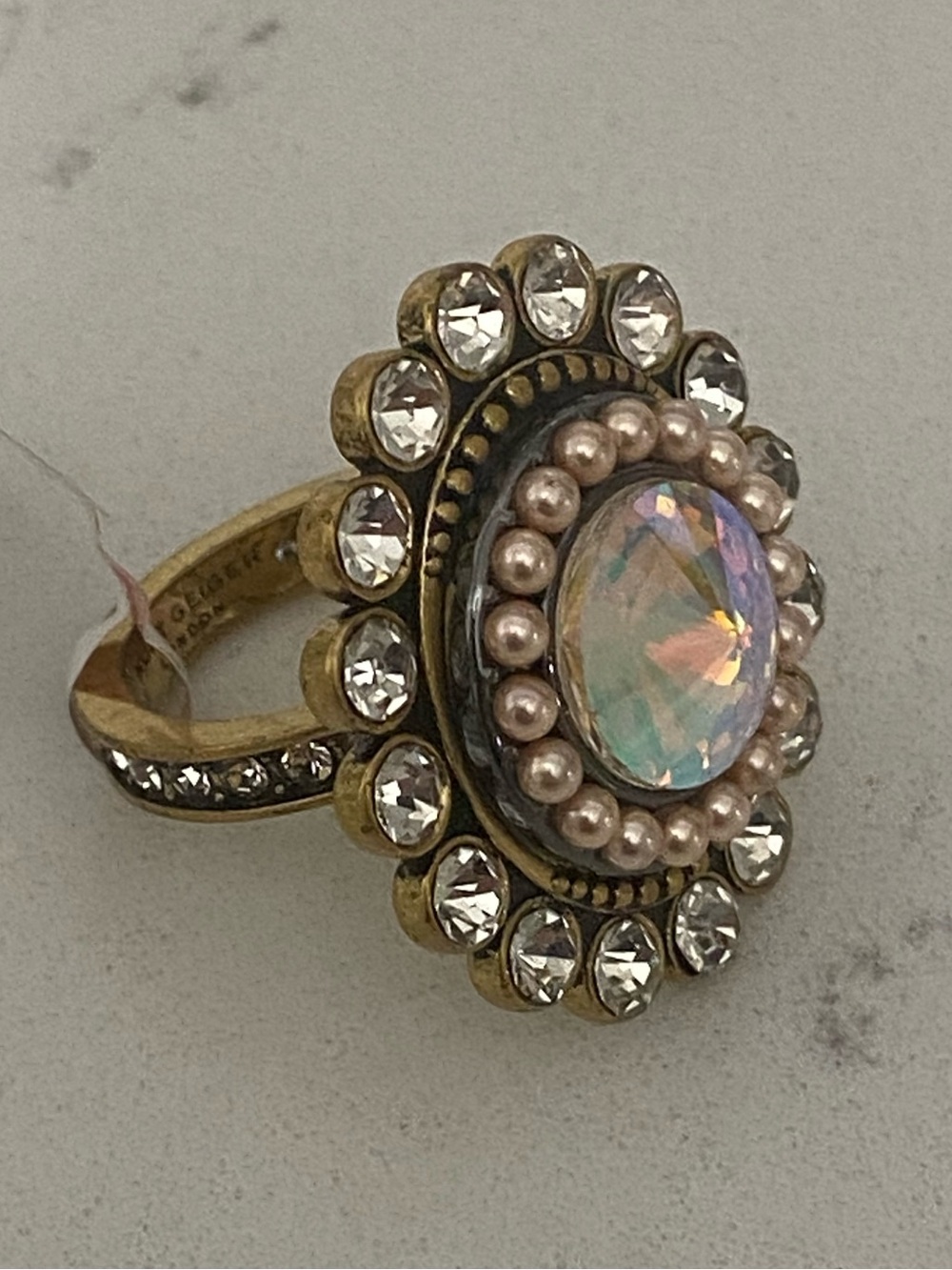 Kurt Geiger Octavia Cocktail Ring Size 8 NWT Goldtone plate/crystal Vintage Look - Picture 1 of 5